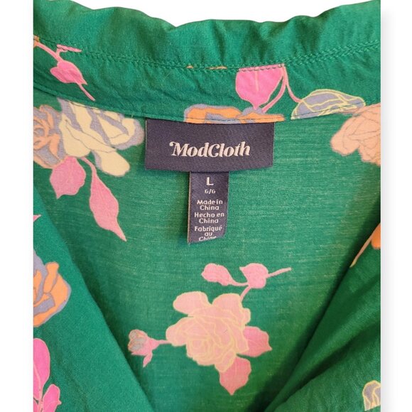Modcloth Buttoned Belted Floral Shift Dress size L - Picture 3 of 8